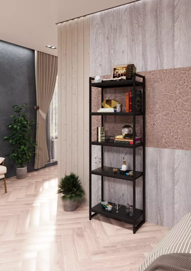 Стеллаж с полками PORTA ПЧ-1706Ч, 170 × 59 × 30 см, 5 полок — ЛДСП, чёрный
